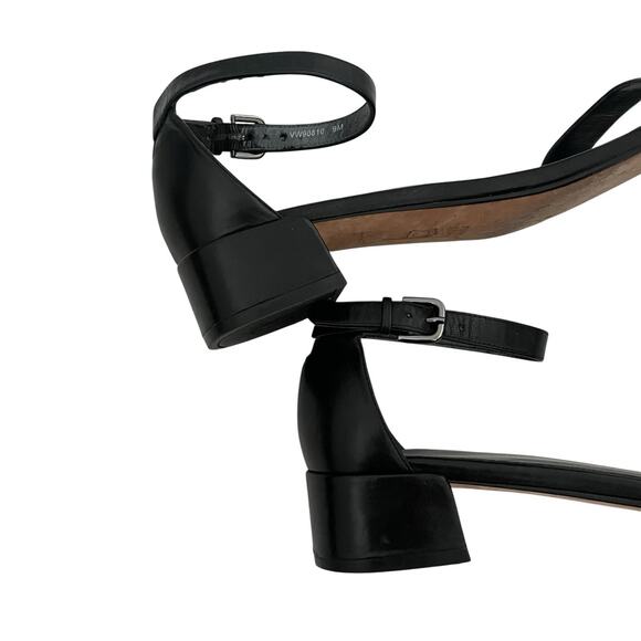 Stuart Whitman Nudist June Black Leather Sandal block Heel Size 9 minimalist - Picture 7 of 14